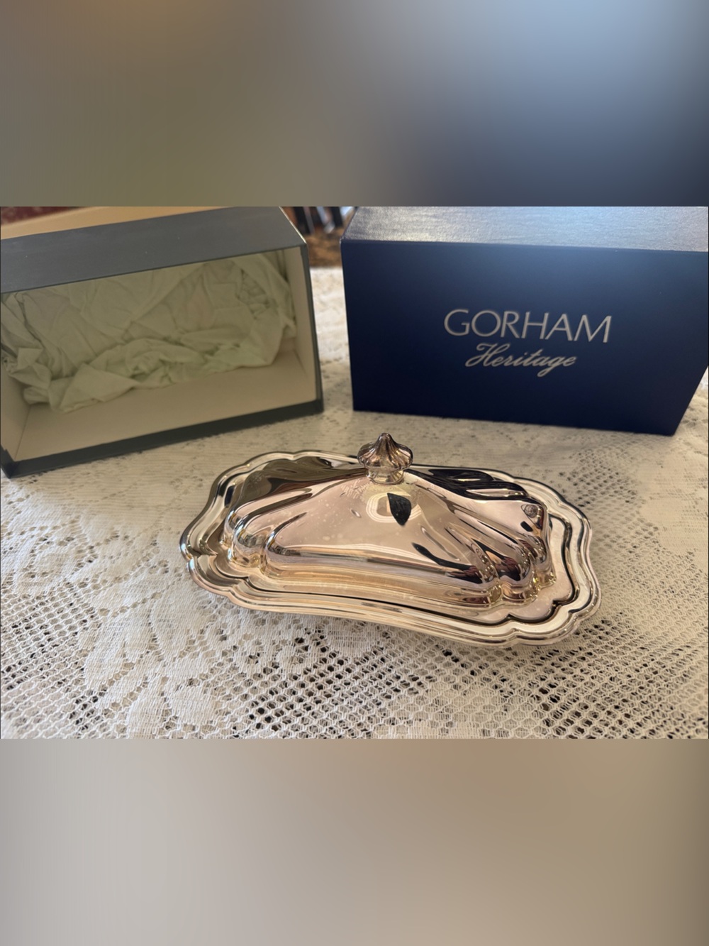 Gorham Silver Plated Covered Butter Dish with Decorative Tray